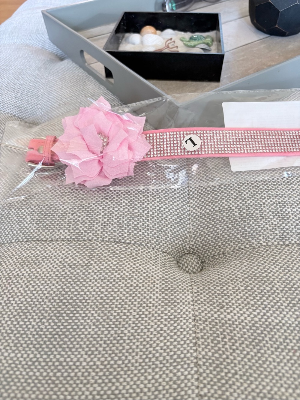 Pink Rhinestone Flower Dog Collar